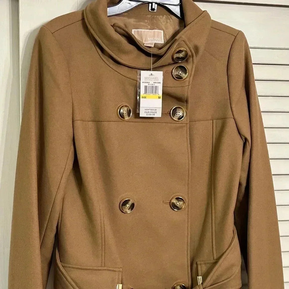 NWT $299 Michael Kors Designer Women’s Dark Camel Trench Coat Jacket Medium - Picture 4 of 15